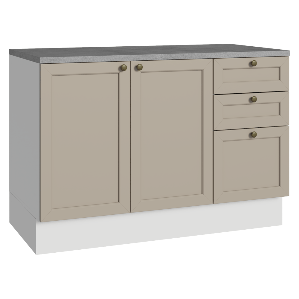 Balcão de Cozinha 120 x 60 cm 2 Portas 3 Gavetas (Com Tampo) Branco/Crema Vik Madesa