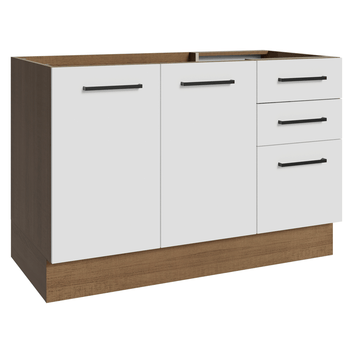 Balcão Gabinete de Pia Madesa Agata 120 x 60 cm 2 Portas e 3 Gavetas (Sem Tampo) Rustic/Branco
