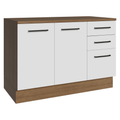 Balcão Cozinha 120 x 60 cm 2 Portas e 3 Gavetas (Com Tampo) Rustic/Branco Agata Madesa