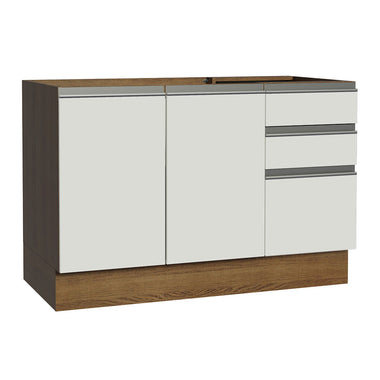 Balcão Gabinete de Pia Madesa Glamy 120 x 60 cm 2 Portas e 3 Gavetas (Sem Tampo) Rustic/Branco