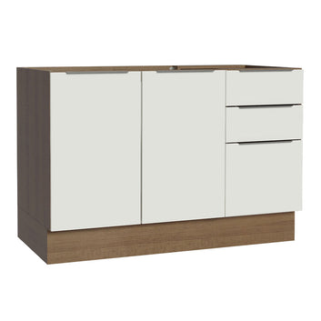 Balcão Gabinete de Pia Madesa Stella 120 x 60 cm 2 Portas e 3 Gavetas (Sem Tampo) Rustic/Branco