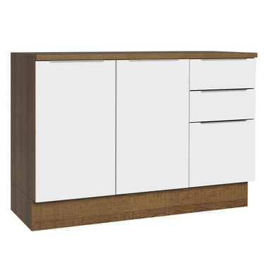 Balcão Cozinha 120 x 60 cm 2 Portas e 3 Gavetas (Com Tampo) Rustic/Branco Stella Madesa