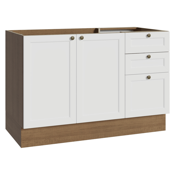 Balcão de Pia 120 x 60 cm 2 Portas 3 Gavetas (Sem Tampo) Rustic/Branco Vik Madesa
