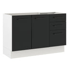 Balcão Gabinete de Pia Madesa Agata 120 x 60 cm 2 Portas e 3 Gavetas (Sem Tampo) Branco/Preto