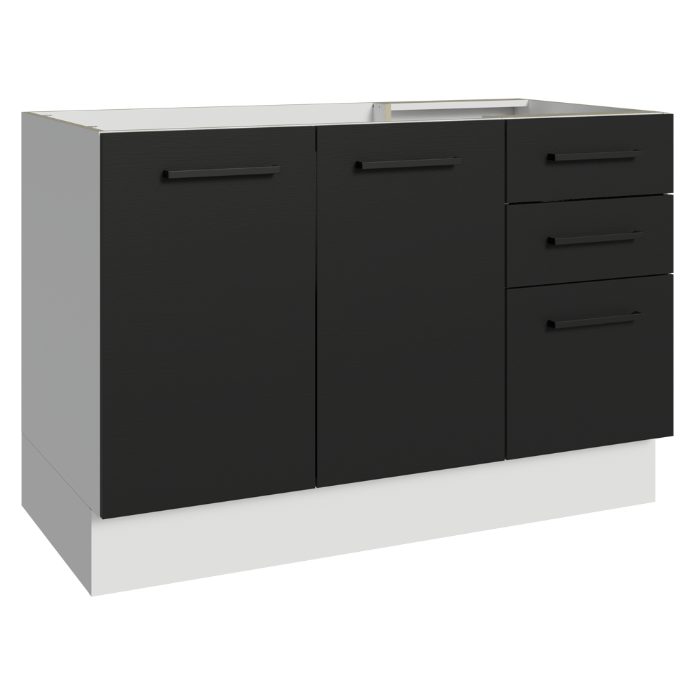 Balcão Gabinete de Pia Madesa Agata 120 x 60 cm 2 Portas e 3 Gavetas (Sem Tampo) Branco/Preto
