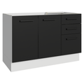 Balcão Gabinete de Pia Madesa Agata 120 x 60 cm 2 Portas e 3 Gavetas (Sem Tampo) Branco/Preto