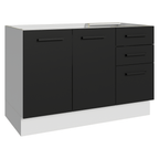 Balcão Gabinete de Pia Madesa Agata 120 x 60 cm 2 Portas e 3 Gavetas (Sem Tampo) Branco/Preto