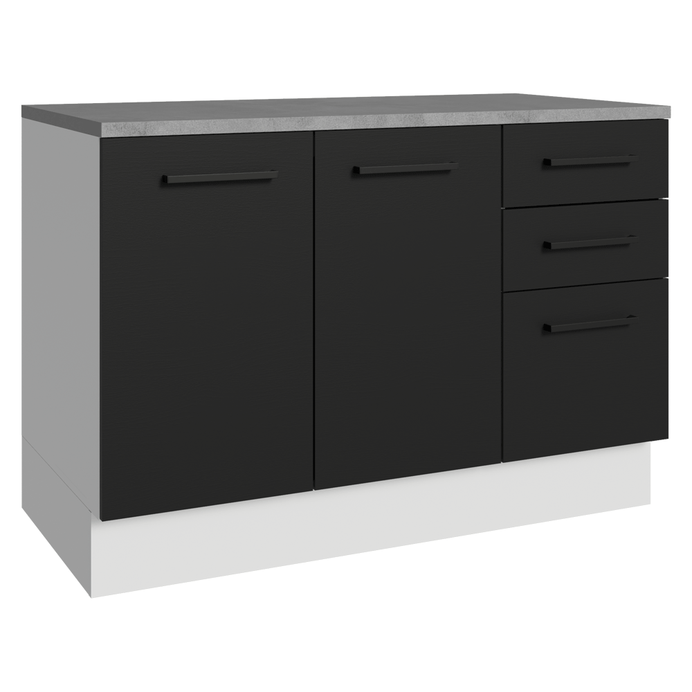 Balcão Cozinha 120 x 60 cm 2 Portas e 3 Gavetas (Com Tampo) Branco/Preto Agata Madesa
