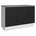 Balcão Cozinha 120 x 60 cm 2 Portas e 3 Gavetas (Com Tampo) Branco/Preto Agata Madesa