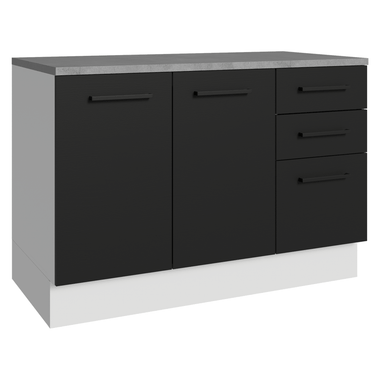 Balcão Cozinha 120 x 60 cm 2 Portas e 3 Gavetas (Com Tampo) Branco/Preto Agata Madesa