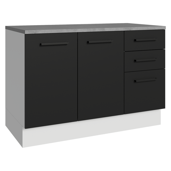 Balcão Cozinha 120 x 60 cm 2 Portas e 3 Gavetas (Com Tampo) Branco/Preto Agata Madesa