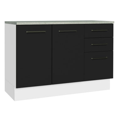 Balcão Cozinha 120 x 60 cm 2 Portas e 3 Gavetas (Com Tampo) Branco/Preto Agata Madesa