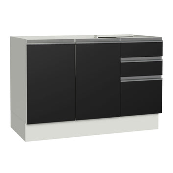 Balcão Gabinete de Pia Madesa Glamy 120 x 60 cm 2 Portas e 3 Gavetas (Sem Tampo) Branco/Preto