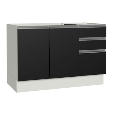 Balcão Gabinete de Pia Madesa Glamy 120 x 60 cm 2 Portas e 3 Gavetas (Sem Tampo) Branco/Preto