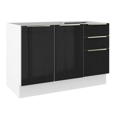 Balcão Gabinete de Pia 120 x 60 cm 2 Portas 3 Gavetas (Sem Tampo) Branco/Preto Lux Madesa