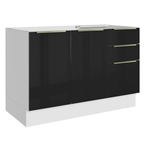 Balcão Gabinete de Pia 120 x 60 cm 2 Portas 3 Gavetas (Sem Tampo) Branco/Preto Lux Madesa