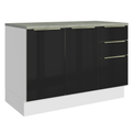 Balcão de Cozinha 120 x 60 cm 2 Portas 3 Gavetas (Com Tampo) Branco/Preto Lux Madesa