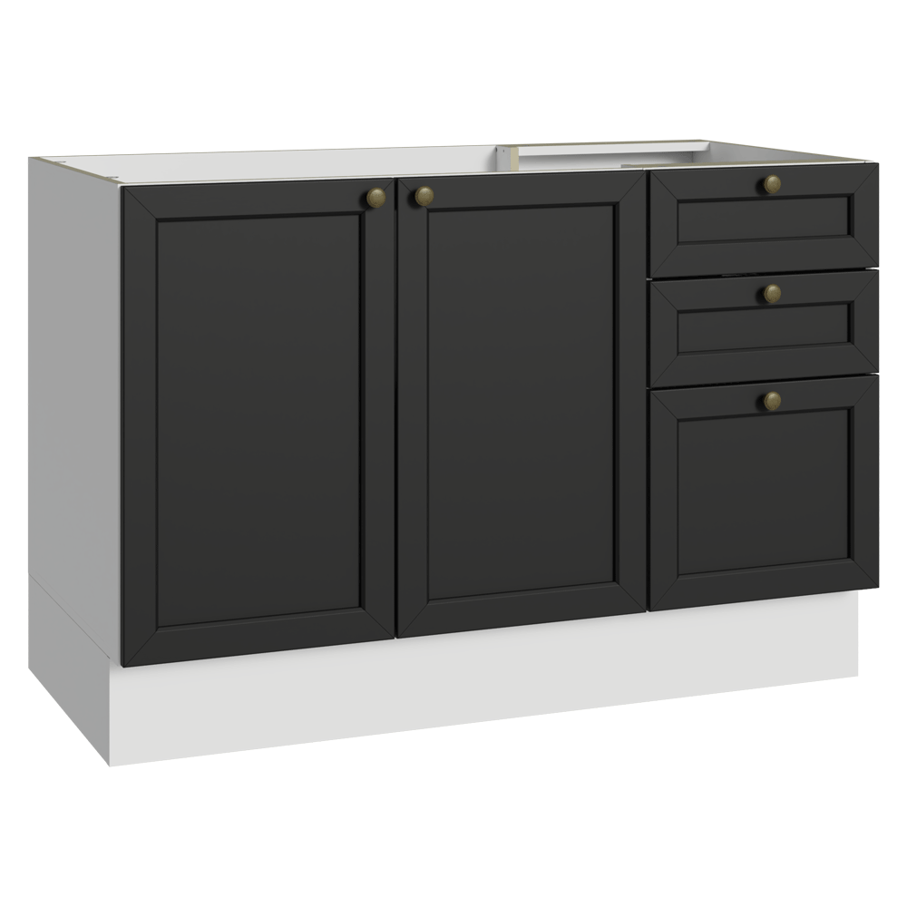 Balcão de Pia 120 x 60 cm 2 Portas 3 Gavetas (Sem Tampo) Branco/Preto Vik Madesa