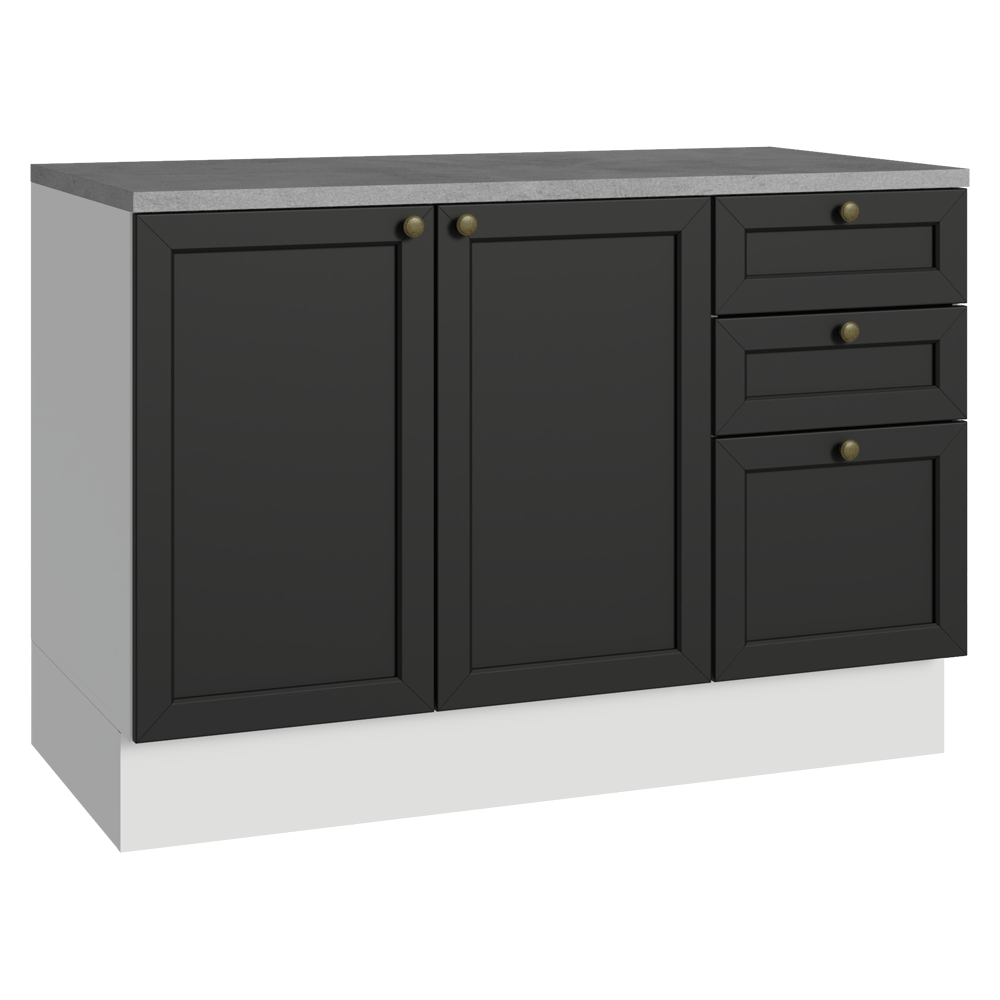 Balcão de Cozinha 120 x 60 cm 2 Portas 3 Gavetas (Com Tampo) Branco/Preto Vik Madesa