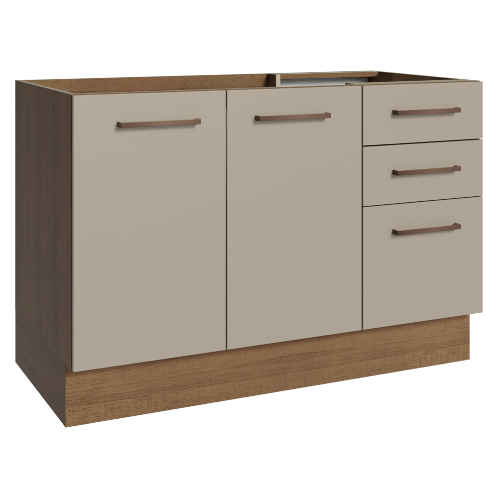 Balcão Gabinete de Pia 120 x 60 cm 2 Portas e 3 Gavetas (Sem Tampo) Rustic/Crema Agata Madesa