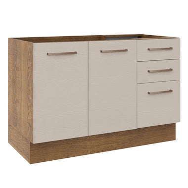 Balcão Gabinete de Pia 120 x 60 cm 2 Portas e 3 Gavetas (Sem Tampo) Rustic/Crema Agata Madesa
