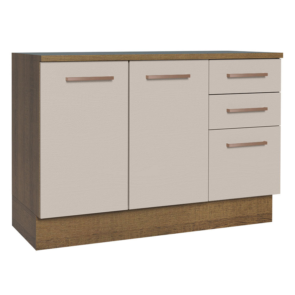 Balcão Cozinha 120 x 60 cm 2 Portas e 3 Gavetas (Com Tampo) Rustic/Crema Agata Madesa