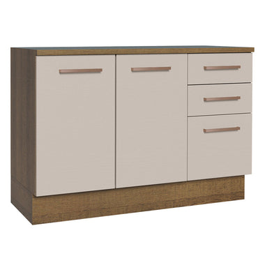 Balcão Cozinha 120 x 60 cm 2 Portas e 3 Gavetas (Com Tampo) Rustic/Crema Agata Madesa