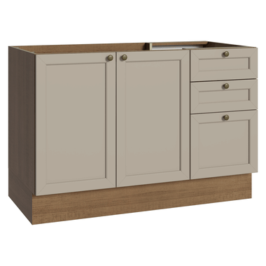 Balcão de Pia 120 x 60 cm 2 Portas 3 Gavetas (Sem Tampo) Rustic/Crema Vik Madesa