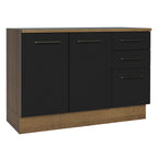 Balcão Cozinha 120 x 60 cm 2 Portas e 3 Gavetas (Com Tampo) Rustic/Preto Agata Madesa
