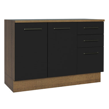 Balcão Cozinha 120 x 60 cm 2 Portas e 3 Gavetas (Com Tampo) Rustic/Preto Agata Madesa