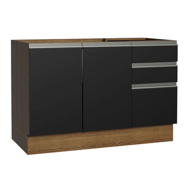Balcão Gabinete de Pia Madesa Glamy 120 x 60 cm 2 Portas e 3 Gavetas (Sem Tampo) Rustic/Preto