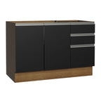 Balcão Gabinete de Pia Madesa Glamy 120 x 60 cm 2 Portas e 3 Gavetas (Sem Tampo) Rustic/Preto