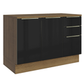 Balcão de Cozinha 120 x 60 cm 2 Portas 3 Gavetas (Com Tampo) Rustic/Preto Lux Madesa