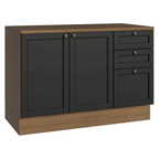 Balcão de Cozinha 120 x 60 cm 2 Portas 3 Gavetas (Com Tampo) Rustic/Preto Vik Madesa