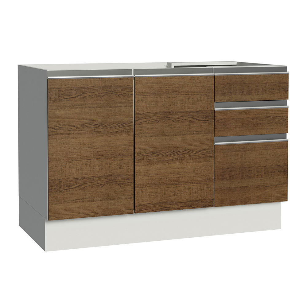 Balcão Gabinete de Pia Madesa Glamy 120 x 60 cm 2 Portas e 3 Gavetas (Sem Tampo) Branco/Rustic
