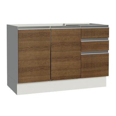 Balcão Gabinete de Pia Madesa Glamy 120 x 60 cm 2 Portas e 3 Gavetas (Sem Tampo) Branco/Rustic