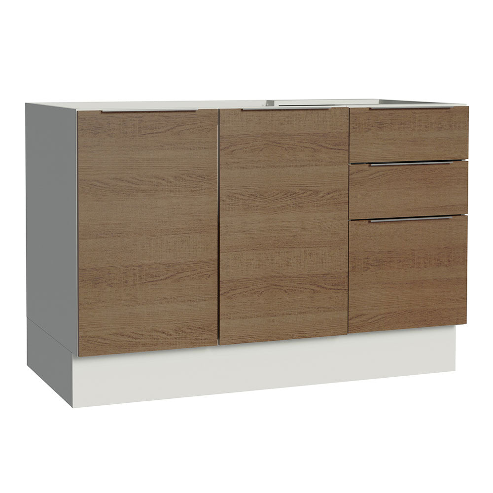Balcão Gabinete de Pia Madesa Stella 120 x 60 cm 2 Portas e 3 Gavetas (Sem Tampo) Branco/Rustic