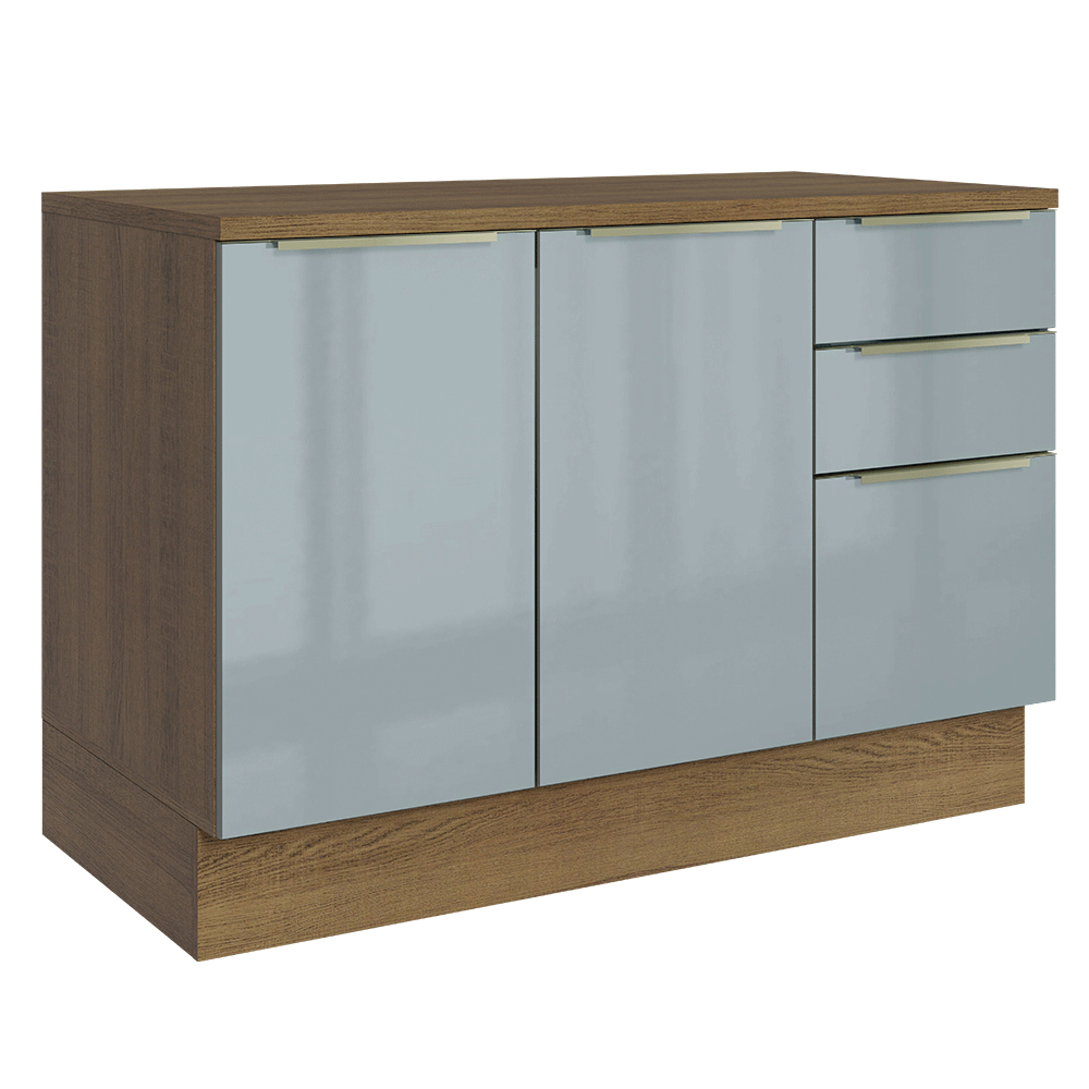 Balcão de Cozinha 120 x 60 cm 2 Portas 3 Gavetas (Com Tampo) Rustic/Cinza Lux Madesa