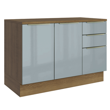 Balcão de Cozinha 120 x 60 cm 2 Portas 3 Gavetas (Com Tampo) Rustic/Cinza Lux Madesa