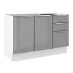 Balcão Gabinete de Pia 120 x 60 cm 2 Portas 3 Gavetas (Sem Tampo) Branco/Cinza Lux Madesa