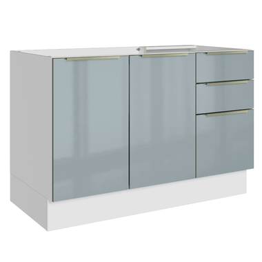 Balcão Gabinete de Pia 120 x 60 cm 2 Portas 3 Gavetas (Sem Tampo) Branco/Cinza Lux Madesa