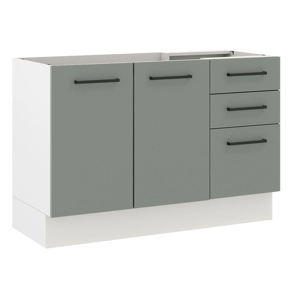 Balcão Gabinete de Pia Madesa Agata 120 x 60 cm 2 Portas e 3 Gavetas (Sem Tampo) Branco/Cinza