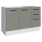 Balcão Gabinete de Pia Madesa Agata 120 x 60 cm 2 Portas e 3 Gavetas (Sem Tampo) Branco/Cinza
