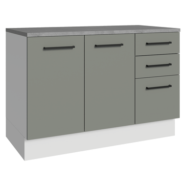 Balcão Cozinha 120 x 60 cm 2 Portas e 3 Gavetas (Com Tampo) Branco/Cinza Agata Madesa