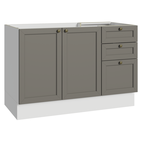 Balcão de Pia 120 x 60 cm 2 Portas 3 Gavetas (Sem Tampo) Branco/Cinza Vik Madesa