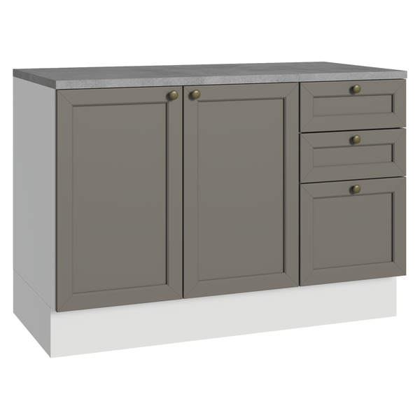 Balcão de Cozinha 120 x 60 cm 2 Portas 3 Gavetas (Com Tampo) Branco/Cinza Vik Madesa