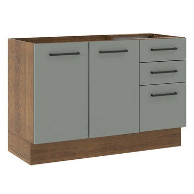 Balcão Gabinete de Pia Madesa Agata 120 x 60 cm 2 Portas e 3 Gavetas (Sem Tampo) Rustic/Cinza
