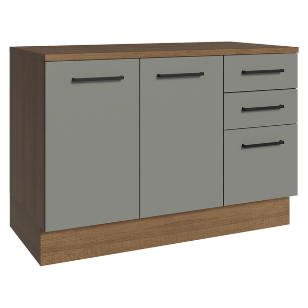 Balcão Cozinha 120 x 60 cm 2 Portas e 3 Gavetas (Com Tampo) Rustic/Cinza Agata Madesa