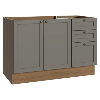 Balcão de Pia 120 x 60 cm 2 Portas 3 Gavetas (Sem Tampo) Rustic/Cinza Vik Madesa