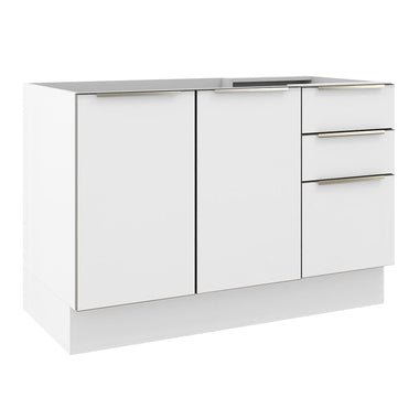 Balcão Gabinete de Pia 120 x 60 cm 2 Portas 3 Gavetas (Sem Tampo) Branco/Branco Veludo Lux Madesa